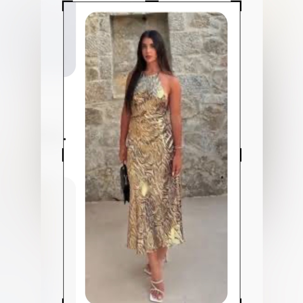 Zara Gold Foil Tiger Print Halter Dress.Currently going for $50-$95